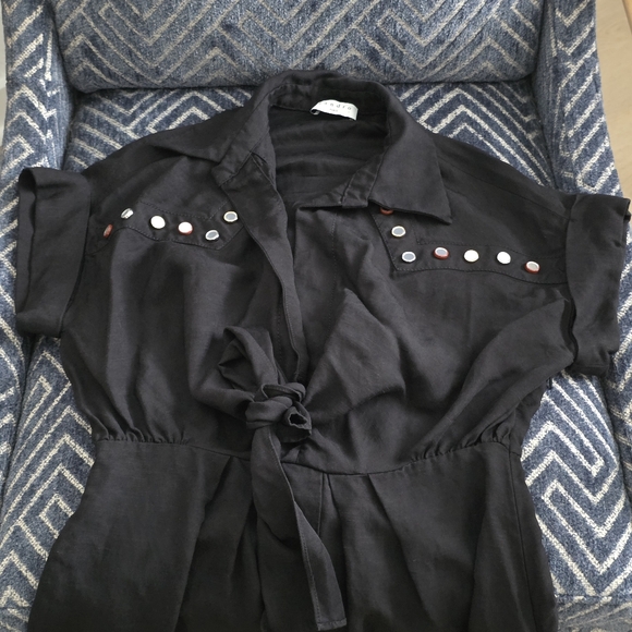 Sandro Mavel Tie-Front Western Shirt Dress, Size 36, Black - Picture 3 of 13